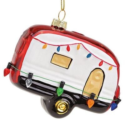 Weihnachtshänger Wohnwagen aus Glas, Bunt (B/H/T) 10x7x4cm