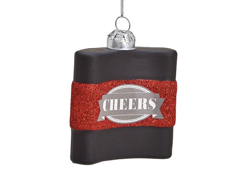 Fiaschetta natalizia in vetro, nero/rosso (L/A/P) 7x8x2 cm