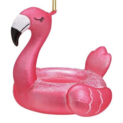 Cintre de Noël matelas pneumatique flamant rose en verre rose/rose (L/H/P) 10x8x10cm