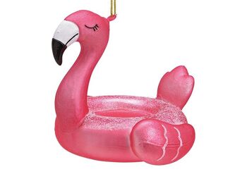 Cintre de Noël matelas pneumatique flamant rose en verre rose/rose (L/H/P) 10x8x10cm