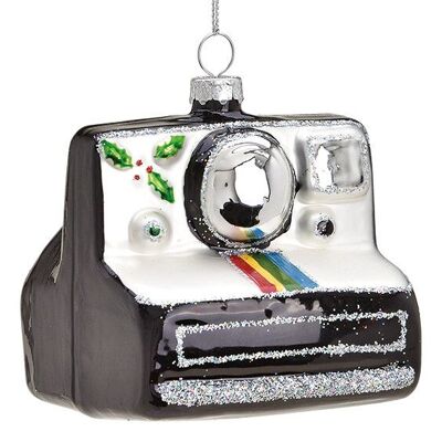 Weihnachtshänger Kamera aus Glas, Schwarz Ø8cm