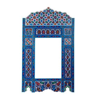 Marco de espejo de madera marroquí - Azul - 118 x 68 cm