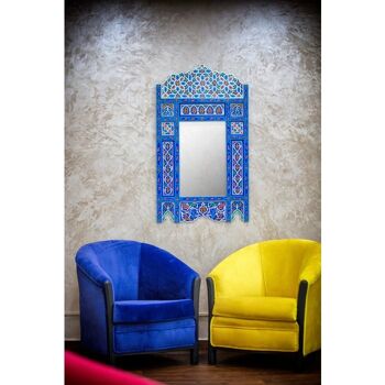 Cadre Miroir Marocain en Bois - Bleu - 118 x 68 cm 2