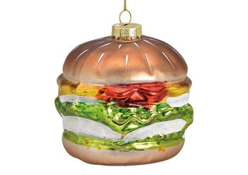 Cintre de Noël hamburger en verre, coloré Ø9cm