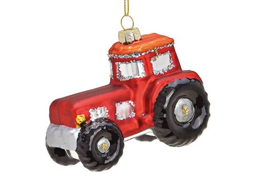 Weihnachtshänger Traktor aus Glas, Rot (B/H/T) 9x7x5cm