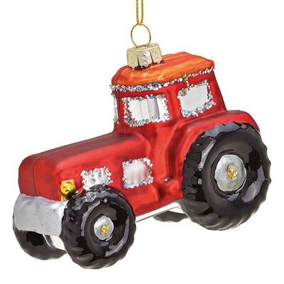 Tractor colgante navideño de cristal, rojo (An/Al/Pr) 9x7x5cm