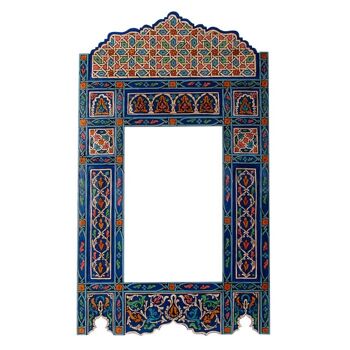 Cadre Miroir Marocain en Bois - Bleu Vintage - 118 x 68 cm 1