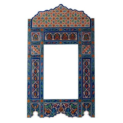 Cadre Miroir Marocain en Bois - Bleu Vintage - 118 x 68 cm