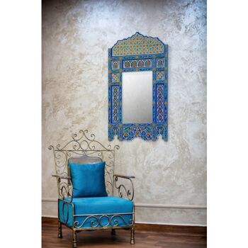 Cadre Miroir Marocain en Bois - Bleu Vintage - 118 x 68 cm 2