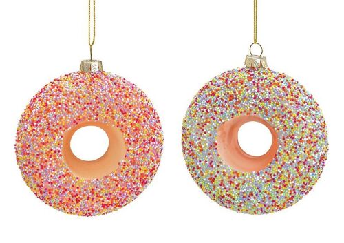 Weihnachtshänger Donut aus Glas, 2-fach, Bunt (B/H/T) 9x9x3cm