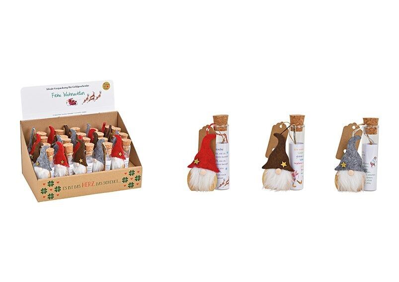 Geldgeschenkreagenzglas Wichtel aus Glas, Filz Transparent, Bunt 3-fach, (H)12cm