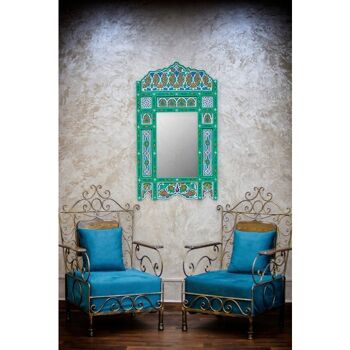 Cadre Miroir Marocain en Bois - Vert - 118 x 68 cm 2