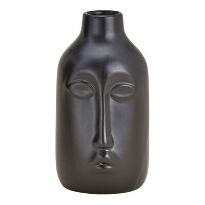 Cara de jarrón solo para flores secas de cerámica negra (An/Al/Pr) 8x15x9cm