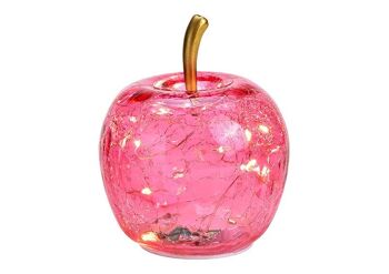 Pomme avec 10 LED avec minuterie en verre rose/rose (L/H/P) 11x12x11cm