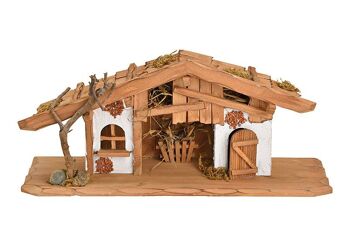 Crèche de Noël en bois de pin, MDF naturel (L/H/P) 38x15x13cm