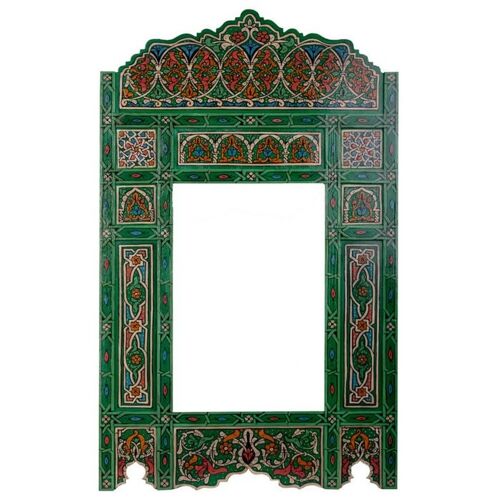 Moroccan Wooden Mirror Frame - Green Vintage- 118 x 68 cm