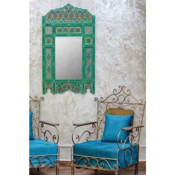 Cadre Miroir Marocain en Bois - Vert Vintage - 118 x 68 cm 2