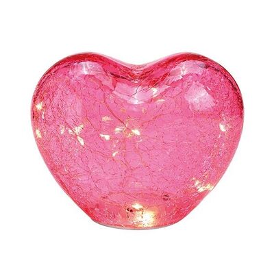 Cuore con 10 LED con timer in vetro rosa/rosa (L/A/P) 15x11x9 cm