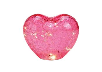 Coeur avec 10 LED avec minuterie en verre rose/rose (L/H/P) 15x11x9cm