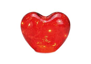 Coeur avec 10 LED avec minuterie en verre rouge (L/H/P) 15x11x9cm