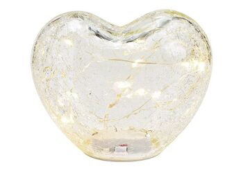 Coeur avec 20 LED avec minuterie en verre transparent (L/H/P) 18x15x11cm