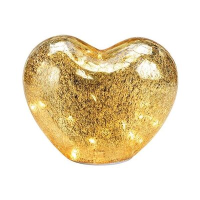 Corazón con 10 LEDs con temporizador de cristal dorado (An/Al/Pr) 15x11x9cm