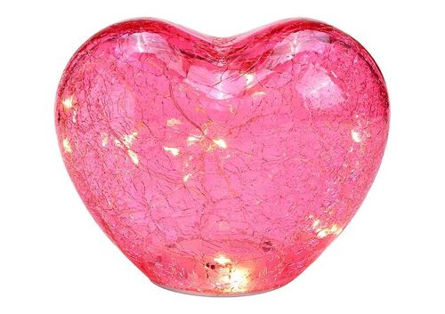 Herz mit 20er LED mit Timer aus Glas Pink/Rosa (B/H/T) 18x15x11cm