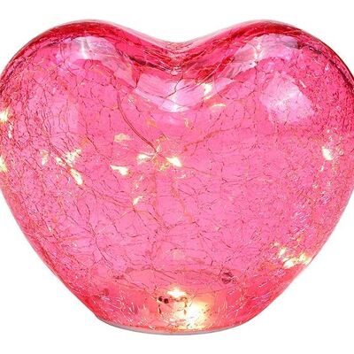 Cuore con 20 LED con timer in vetro rosa/rosa (L/A/P) 18x15x11 cm