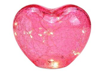 Coeur avec 20 LED avec minuterie en verre rose/rose (L/H/P) 18x15x11cm