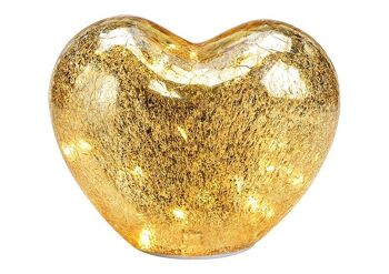 Coeur avec 20 LED avec minuterie en verre doré (L/H/P) 18x15x11cm