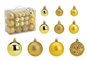 Boules de Noël en plastique, lot de 50, Lemon Gold Ø3/4/6cm (L/H/P) 23x18x12cm