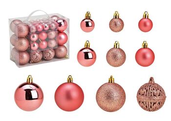 Boules de Noël en plastique, lot de 50, rose/rose Ø3/4/6cm (L/H/P) 23x18x12cm