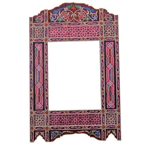 Moroccan Wooden Mirror Frame - Purple - 100 x 61 cm