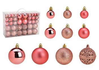 Boules de Noël en plastique, lot de 100, rose/rose Ø3/4/6cm (L/H/P) 23x35x12cm