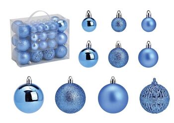 Boules de Noël en plastique, lot de 50, bleu roi Ø3/4/6cm (L/H/P) 23x18x12cm