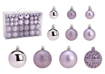Boules de Noël en plastique, lot de 100, violet Ø3/4/6cm (L/H/P) 23x35x12cm