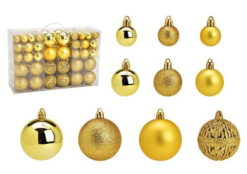 Weihnachtskugeln aus Kunststoff, 100er-Set, Lemon Gold Ø3/4/6cm (B/H/T) 23x35x12cm