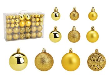 Boules de Noël en plastique, lot de 100, Lemon Gold Ø3/4/6cm (L/H/P) 23x35x12cm