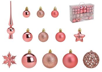 Boules de Noël en plastique, lot de 111, rose/rose Ø3/4/6cm (L/H/P) 23x35x12cm