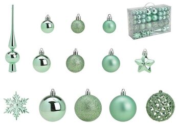 Boules de Noël en plastique, lot de 111, vert menthe Ø3/4/6cm (L/H/P) 23x35x12cm