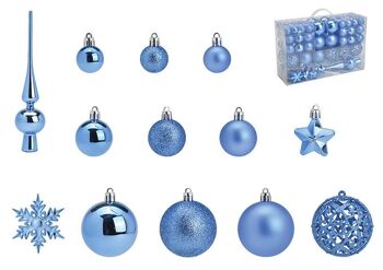 Boules de Noël en plastique, lot de 111, bleu roi Ø3/4/6cm (L/H/P) 23x35x12cm