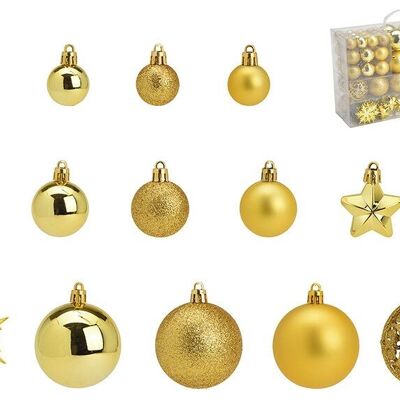 Bolas navideñas de plástico, juego de 111, Lemon Gold Ø3/4/6cm (An/Al/Pr) 23x35x12cm