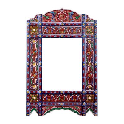 Marokkanischer Holzspiegelrahmen - Rot Blau - 100 x 61 cm