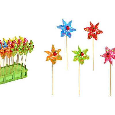 Molinillo de flores con decoración de mariquita de flores de madera, plástico de colores 6 veces, (An/Al/Pr) 9x27x5cm