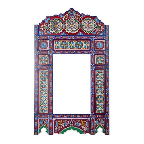 Moroccan Wooden Mirror Frame - Red brick blue - 118 x 68 cm