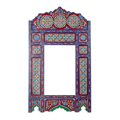 Marokkanischer Spiegelrahmen aus Holz - Rotes Backsteinblau - 118 x 68 cm
