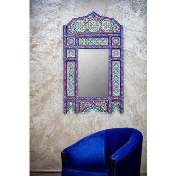 Cadre Miroir Marocain en Bois - Bleu brique rouge - 118 x 68 cm 3