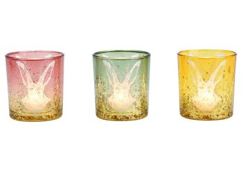 Lanterne décoration lapin en verre coloré 3 fois, (L/H/P) 7x8x7cm