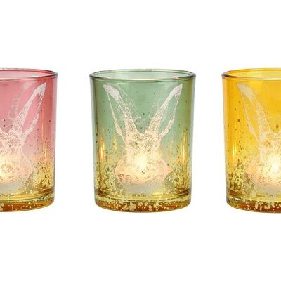Lanterne décoration lapin en verre coloré 3 fois, (L/H/P) 10x13x10cm