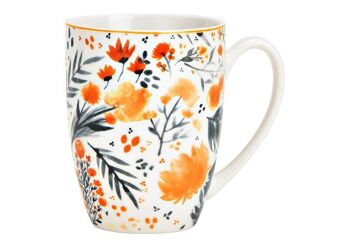 Mug décor floral en porcelaine coloré (L/H/P) 12x10x8cm 300ml